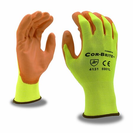 CORDOVA Polyurethane Coated Machine-Knit Gloves, Cor-Brite, Yellow, L, 12PK 6901L